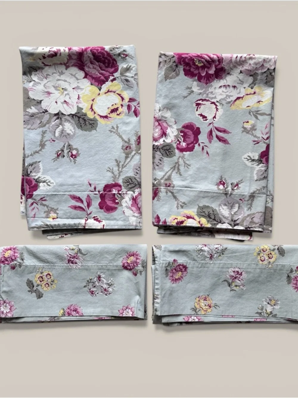 Pottery Barn Floral Pillowcase Sham Set   (4)  Roses Cotton Cottage Vintage
